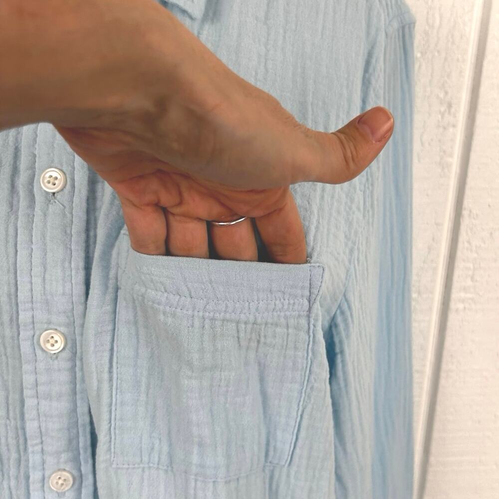J.Crew Gauze Cotton Button Down Shirt Blue Beach Casual Lightweight Size L - Picture 3 of 7